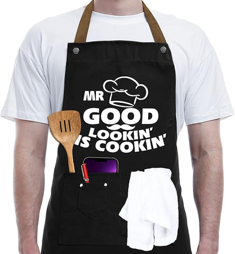 REHAVE Gifts for Dad from Daughter Son, Father's Day Gifts - Birthday, Thanksgiving Gift for Dad, Manly Gift for Friends - Funny Birthday Presents for Him, Brother, Funny Cooking Apron with Pockets