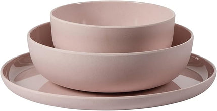 Gibson Home Candy Skies 12 Piece Unbreakable Wheat Straw Melamine Plates and Bowls Dinnerware Set - Outdoor, Camping, & Everyday Use - Matte Exterior/Shiny Interior Pink