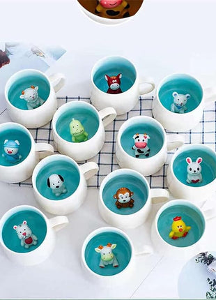 Surprise 3D Coffee Mug Animal Inside 12 oz with Baby Cow,Cute Cartoon Handmade Ceramics Cup,Christmas Birthday Surprise for Friends Family or Kids (Baby Cow)