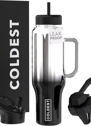 Coldest Tumbler with Handle and Straw - 100% Spill Proof Tumbler with Straw (3 Lids) - Stainless Steel Insulated Leakproof Tumblers for Women & Men - Cup Holder Friendly - 46 oz (Darkness Nova)