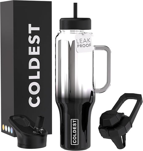 Coldest Tumbler with Handle and Straw - 100% Spill Proof Tumbler with Straw (3 Lids) - Stainless Steel Insulated Leakproof Tumblers for Women & Men - Cup Holder Friendly - 46 oz (Darkness Nova)