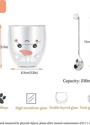 Unicorn Mug Cute Mugs Glass Double Wall Insulated Glass Espresso Cup, Coffee Cup, Tea Cup, Milk Cup, Kawaii Gifts, for women girls friends, Christmas Birthday (Unicorn)