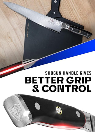 Dalstrong Chef Knife - 9.5 inch Blade - Shogun Series ELITE - Damascus - Japanese AUS-10V Super Steel - Black G10 Handle - Razor Sharp Kitchen Knife - Professional Full Tang Chef's Knife - Sheath