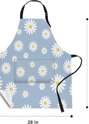 Britimes Apron Home Kitchen Cooking Baking Gardening for Women Men With Pockets Daisies Blue Daisy Flower Sky 32x28 inch