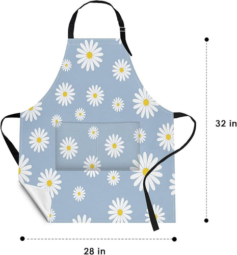 Britimes Apron Home Kitchen Cooking Baking Gardening for Women Men With Pockets Daisies Blue Daisy Flower Sky 32x28 inch