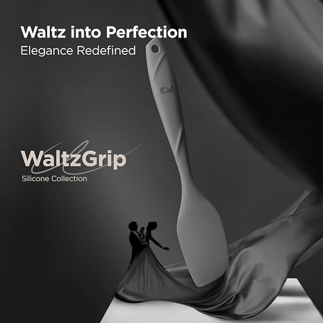 Kitchen Mama WaltzGrip Platinum Silicone Scraping Spatula: Heat Resistant, Seamless, Non Stick for Frying Pan Cookware, Safe, Flexible Bowl Scraper - Ideal for Mixing, Baking, Stirring (Metal Gray)