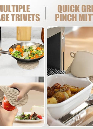 Rorecay Oven Mitts and Pot Holders Sets 6pcs, Extra Long Kitchen Silicone Oven Gloves High Heat Resistant 500 Degrees Non-Slip Potholders Hot Pads for Baking Cooking, Milkshake