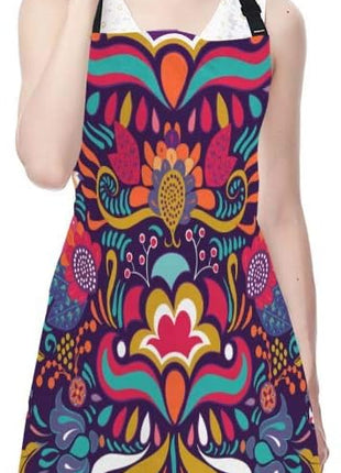 EKOBLA Vintage Flower Aprons Decorative Paisley Colorful Floral Pattern Bright Ornament Waterproof Resistant Chef Cooking Kitchen BBQ Adjustable Aprons for Women Men 27x31 Inch