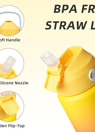 BJPKPK Insulated Water Bottle with Straw Lid, 12oz Thermo Water Bottles with Soft Nozzle, Flex Handle & Non-slip Boot, BPA Free Leak Proof Stainless Steel Metal Thermo, Tumblers, Cups,Rainbow