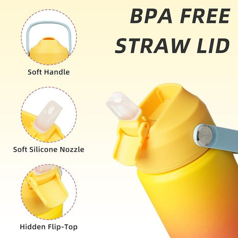 BJPKPK Insulated Water Bottle with Straw Lid, 12oz Thermo Water Bottles with Soft Nozzle, Flex Handle & Non-slip Boot, BPA Free Leak Proof Stainless Steel Metal Thermo, Tumblers, Cups,Rainbow