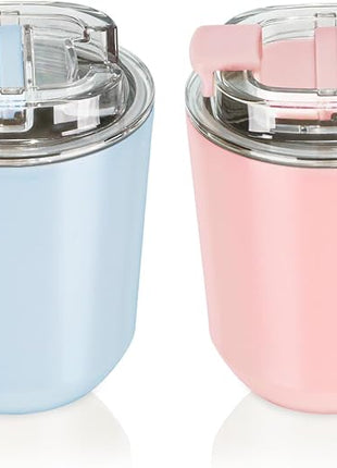Puraville 2 Pack Insulated Tumblers with Lid, 10 oz Travel Coffee Mug Stainless Steel Vacuum Cup, Leak Proof Double Walled Coffee Tumbler for Iced and Hot Drinks, Pink and Light Blue