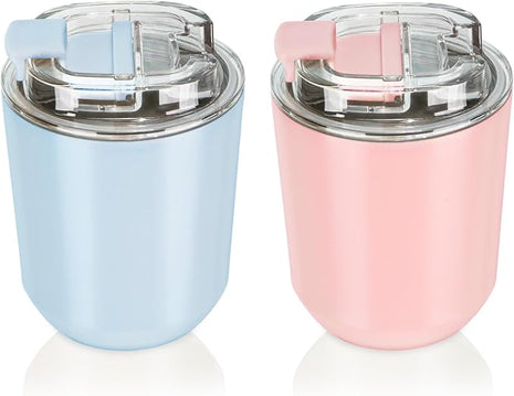 Puraville 2 Pack Insulated Tumblers with Lid, 10 oz Travel Coffee Mug Stainless Steel Vacuum Cup, Leak Proof Double Walled Coffee Tumbler for Iced and Hot Drinks, Pink and Light Blue