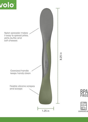 Tovolo Mini Scoop and Spread Tool for Kitchen Meal Prep Small Sandwich Spreader Spatula for Peanut Butter Jelly, Silicone BPA Free Dishwasher Safe Scooper Spreader, Thyme Green and Charcoal Gray