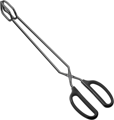 16" Extra Long Scissor Tongs, Stainless Steel Metal Kitchen Tongs for Cooking, Grilling & Serving (Black)