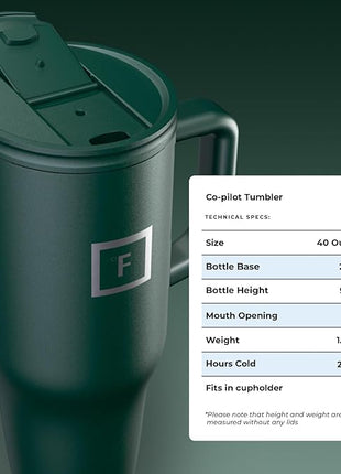 IRON °FLASK Co-Pilot 40 oz Insulated Tumbler with Straw & Flip Cap Lids - Cup Holder Bottle for Hot or Cold Drink - Leak-Proof, Double Walled - Water, Coffee Portable Travel Mug - Dark Pine