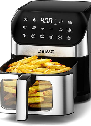 DEIME Air Fryer 6.2 QT Oilless 1500W Large Capacity Oven Air Fryers Healthy Cooker with 10 Preset, Visual Cooking Window, Non-Stick Basket, Included Recipe
