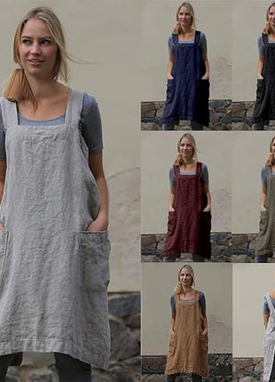 YESDOOD Cotton Linen Apron Cross Back Apron for Women with Pockets Pinafore Dress for Baking Cooking