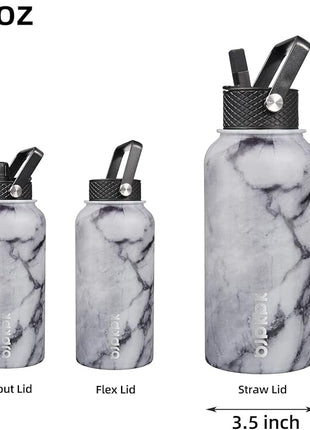 BJPKPK Insulated Water Bottles with Straw Lid, 27oz Stainless Steel Water Bottle with 3 Lids, Leak Proof BPA Free Metal Thermo, Mugs, Tumblers, Keep Cold Hot - Carrara Marble