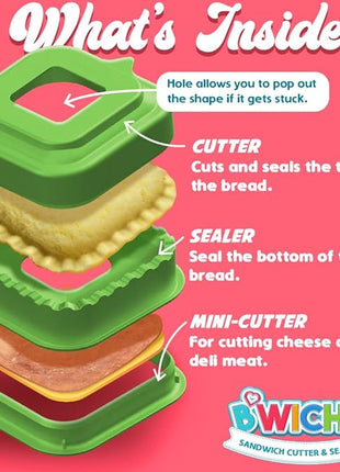 Sandwich Cutter and Sealer - Crustless Sandwich Maker - Cut and Seal - Great for Lunchbox and Bento Box - Boys and Girls Kids Lunch - Sandwich Cutters for Kid (Square)