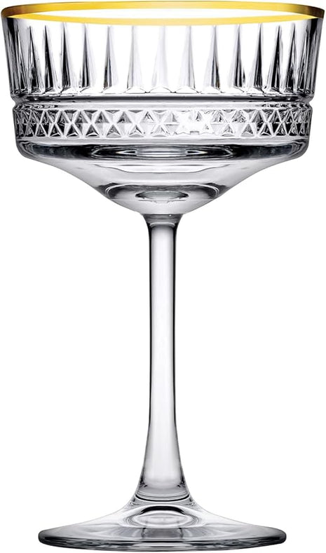 Pasabahce Vintage Golden Touch Coupe Glasses Set Of 4 - Exclusive Champagne, Cocktail, Martini, Wine Glasses - Long Stem Glassware - 8.8 oz - Perfect for Parties, Gifts, Housewarming, Weddings