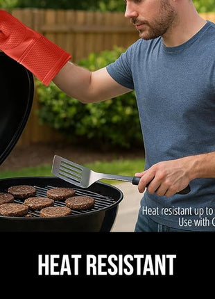 GORILLA GRIP BPA-Free Soft Silicone Oven Mitts, 14.5x8.3, Heat Resistant and Waterproof Cooking Gloves, Thick Cotton Lining, Flexible Gripping for Baking Grilling, Kitchen Potholders Set of 2, Coral