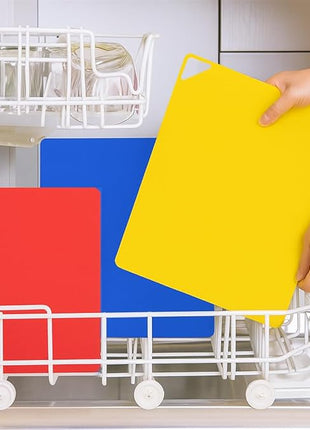 WK Flexible Plastic Cutting Boards for Kitchen Set of 3, Non slip Cutting Mats, Colorful Thin Cutting Sheets for Meat, BPA Free, Dishwasher Safe