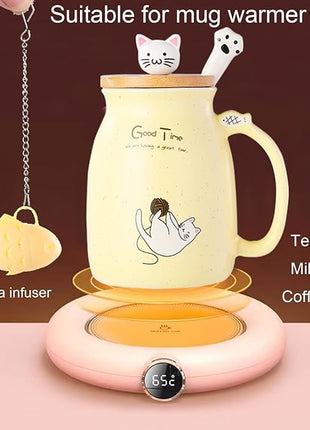 BigNoseDeer Tea Cup With Infuser and Lid Ceramic Coffee Mug Kawaii Cat Mug Cute Mugs Tea Mug Cute Cool Preppy Stuff Cat Gifts Birthday Gifts Cute Gifts for Women Girls(13oz)