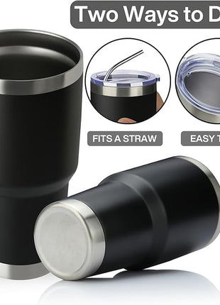 MEWAY 30oz Insulated Tumbler With Lids and Straws,Stainless Steel Double Vacuum Coffee Tumbler Cup, Brush, Durable Powder Coated Coffee Cup for Cold & Hot Drinks, Office, Travel(Black,12 PACK)
