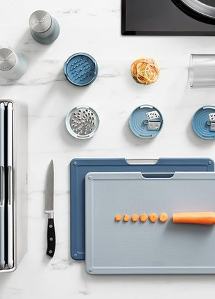 Joseph Joseph Folio 4-Piece Colour coded Cutting Board Set, Slimline case for organized Kitchen storage, Sage Green