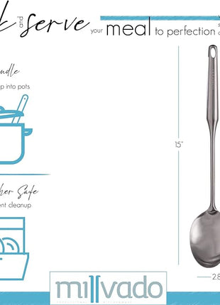 Stainless Steel Big Cooking Spoon, Kitchen Utensils and Gadgets, 15 Inch Large Spoon For for Cooking, Basting, Serving, Dishwasher Safe Metal Utensil, Durable, Solid Construction