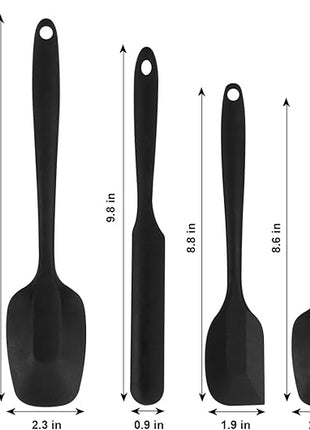 Silicone Spatulas Set of 6, Rubber Spoon Spatula Heat Resistant Spoonula One Piece Design Seamless Spatula Non-Stick Scrapers Baking Mixing Tool (Black)