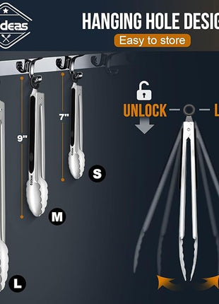 Kitchen Tongs - 9 inch Heavy Duty Food Tongs, Ergonomic Grip Superior Stainless Steel and Non-Slip Heat Resistant handle - Perfect for Cooking, Salad, Grilling, Barbecue,Dishwasher safe