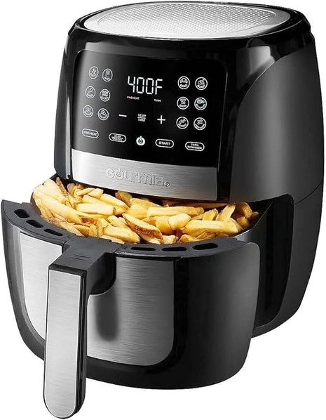 Gourmia Air Fryer Oven Digital Display 6 Quart Large AirFryer Cooker 12 Touch Cooking Presets, XL Air Fryer Basket 1500w Power Multifunction Stainless Steel FRY FORCE 360° (6 QT)