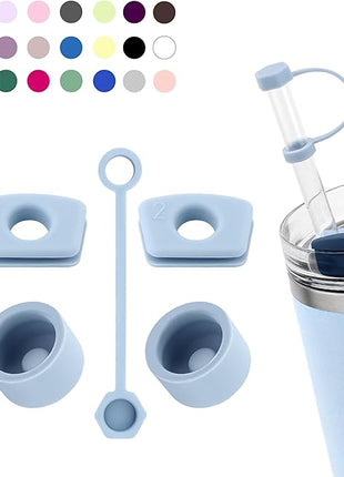 Silicone Spill Stopper Set Compatible with Stanley Cup 2.0 30oz & 40oz with Straw Cover (Set of 2, Chambary)