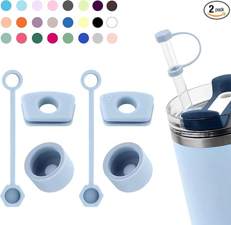 Silicone Spill Stopper Set Compatible with Stanley Cup 2.0 30oz & 40oz with Straw Cover (Set of 2, Chambary)