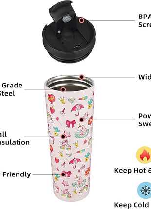 BJPKPK 34oz Insulated Tumbler With lid And Straw Stainless Steel Tumblers Travel Coffee Mug Reusable Thermal Cup,Unicorns