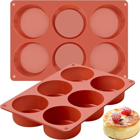 JOERSH 2-PK Silicone Egg Bite Molds Deep 3 Inch Frittata Baking Pans, Non-Stick Round Silicone Molds for Egg Breakfast Sandwich, English Muffin, Cheesecake, Dinner Rolls