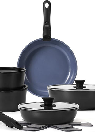 15 Pcs Pots and Pans Set Non Stick, Detachable Handle Ceramic Cookware Sets Nonstick, Non Toxic Induction RV Kitchen Cooking Set with Removable Handles, Dishwasher/Oven Safe, Easy Clean