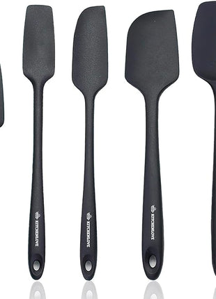 KITCHENLOVE Premium 600°F Heat Resistant 5 Piece Silicone Spatula Set for Baking, Cooking, Mixing - Non-Stick with High Grade S-Iron Steel Core - One Piece Seamless Design - BPA Free (Black)