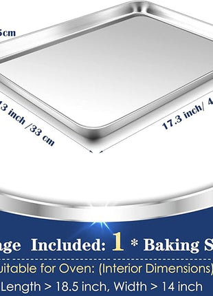 P&P CHEF 17.3 Inch Baking Cookie Sheet, Oven Pan Tray Stainless Steel Sheet Pan for Kitchen, Oven Bakeware for Multi Uses, Shiny Look & Dishwasher Safe, Healthy & Heavy Duty, 1Pc