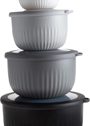 COOK WITH COLOR Prep Bowls with Lids- Wide and Deep Nesting Plastic Small Mixing Bowl Set with Lids, 8 Piece Set - Deep Bowls, Black/White