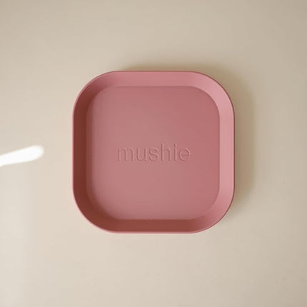 mushie Square Dinnerware Plates for Kids | Made in Denmark, Set of 2 (Dusty Rose)