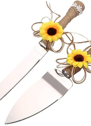 TANG SONG Rustic Wedding Cake Knife and Serving Set with Sunflower Burlap Lace Wedding Cake Knife (Set of 2)