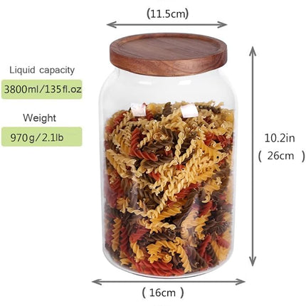 1 Gallon Glass Jar with Airtight Lid and Anti-Skid Bottom for Dry Food Storage