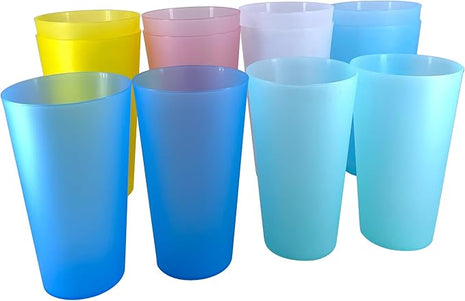 Reusable 32-ounce Drinking Cups - Unbreakable Large Plastic Tumblers set of 12, BPA Free Dishwasher Safe in 6 Assorted Colors for Indoor Outdoor Use