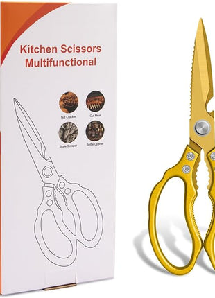 CGBE Kitchen Scissors, Multi-Purpose Kitchen Shears, Heavy Duty Dishwasher Safe Food Scissors for Chicken, Poultry, Fish, Meat & Herbs with Non-Slip Grips - ALL Gold