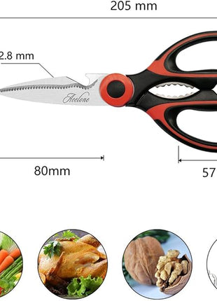 Kitchen Shears, Acelone Premium Heavy Duty Shears Ultra Sharp Stainless Steel Multi-function Kitchen Scissors for Chicken/Poultry/Fish/Meat/Vegetables/Herbs/BBQ… (Red black)