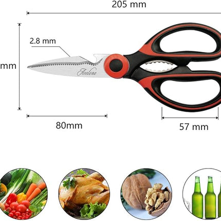 Kitchen Shears, Acelone Premium Heavy Duty Shears Ultra Sharp Stainless Steel Multi-function Kitchen Scissors for Chicken/Poultry/Fish/Meat/Vegetables/Herbs/BBQ… (Red black)