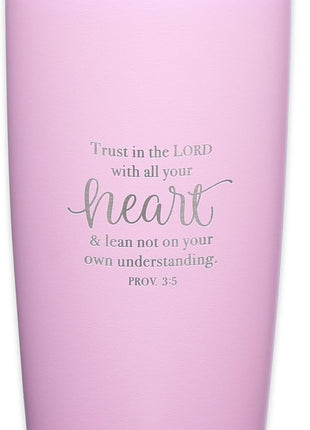 Christian Art Gifts Stainless Steel Double-Wall Vacuum Insulated Travel Mug 18 oz Pink Tumbler with Lid for Women Inspirational Bible Verse - Trust in the Lord - Proverbs 3:5