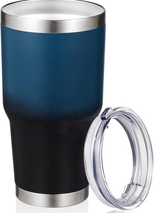 MEWAY 30oz Insulated Tumbler With Lids and Straws,Stainless Steel Double Vacuum Coffee Tumbler Cup, Brush, Durable Powder Coated Coffee Cup for Cold & Hot Drinks, Office, Travel(Blue Black,1 PACK)